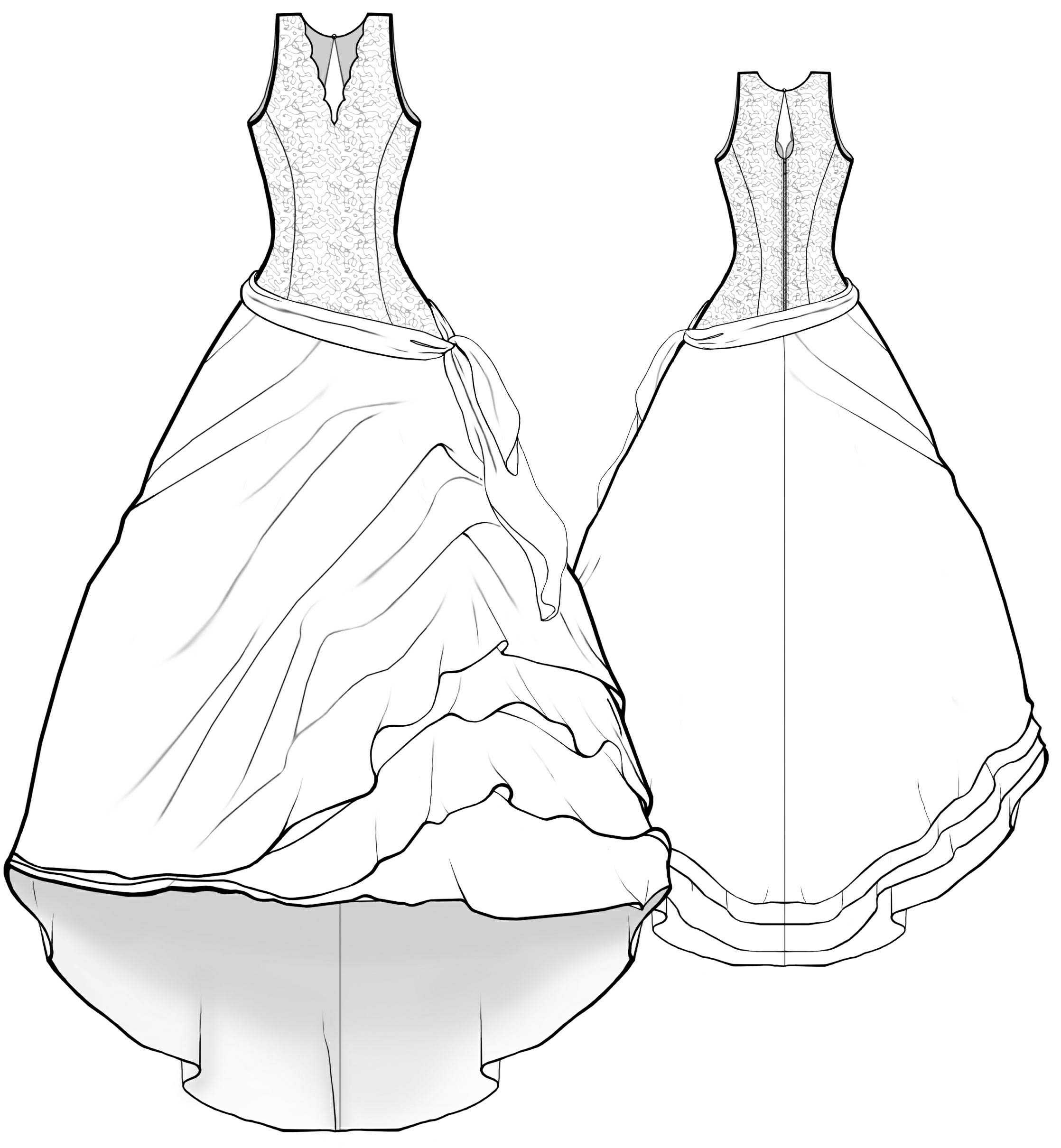  Wedding  Dress  With Multi Layered  Assymetrical Skirt 