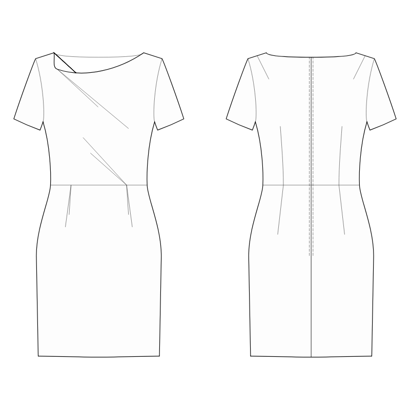Dress With Asymmetric Draped Neckline And Tucks - Sewing Pattern #S4014 ...