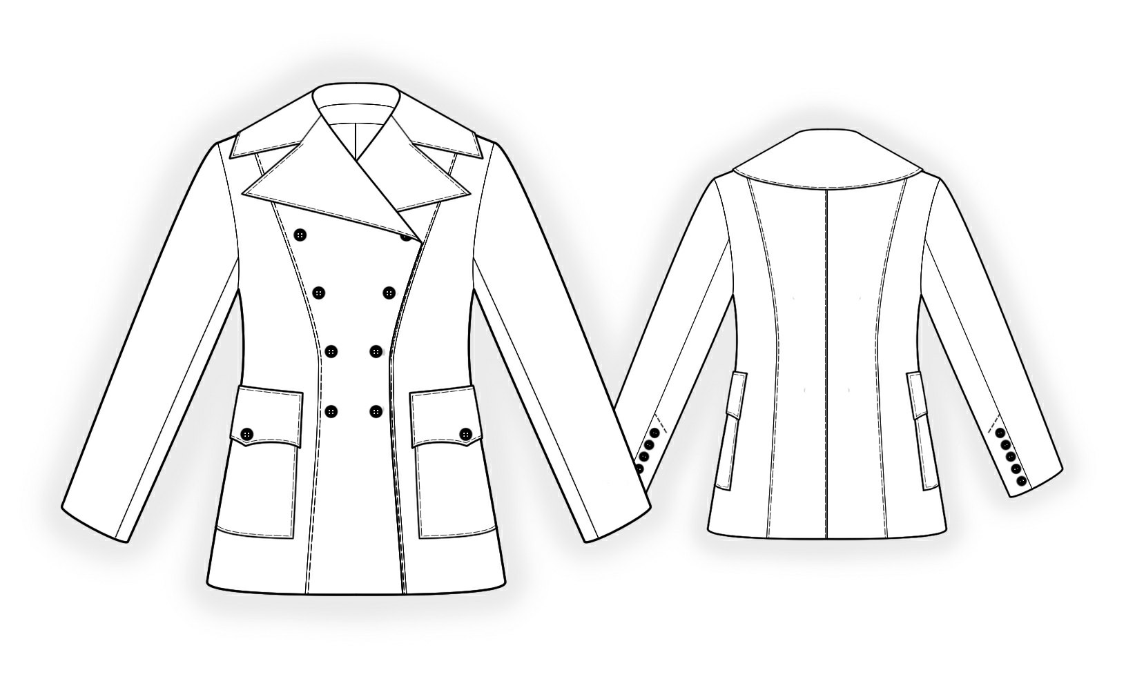 Double-Breasted Coat - Sewing Pattern #5836. Made-to-measure sewing ...