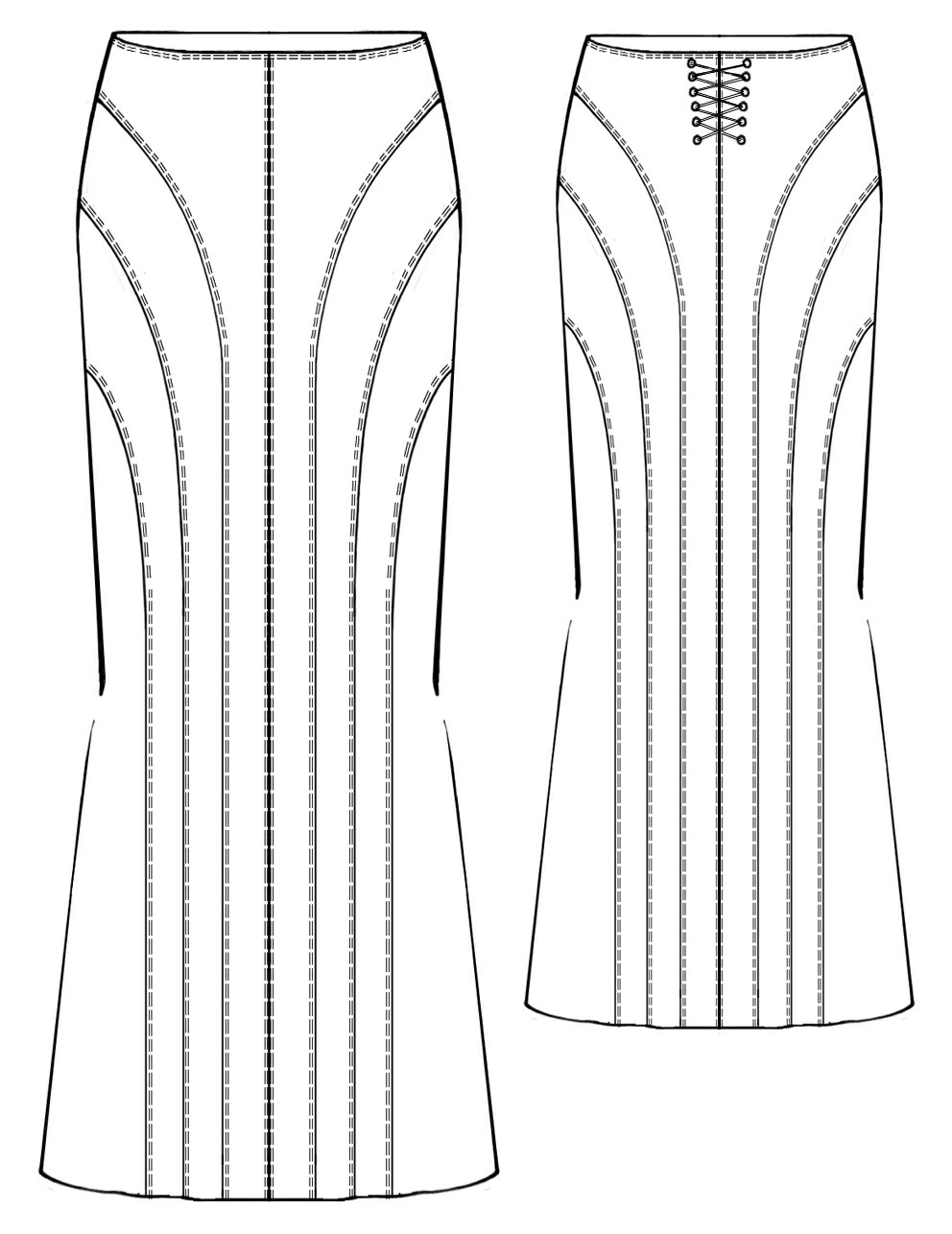 Skirt With Back Cord Seams Sewing Pattern 5358. Madetomeasure