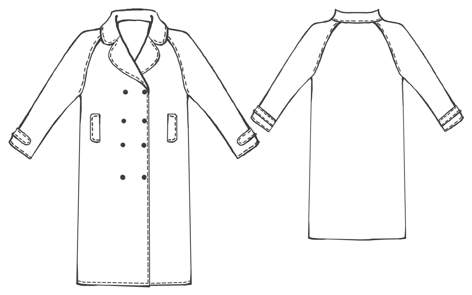 Long Coat With Raglan Sleeves - Sewing Pattern #5022. Made-to-measure ...