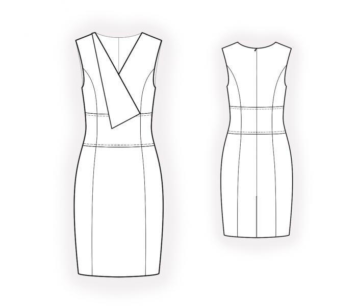 Dress With Asymmetrical Collar - Sewing Pattern #4597. Made-to-measure ...