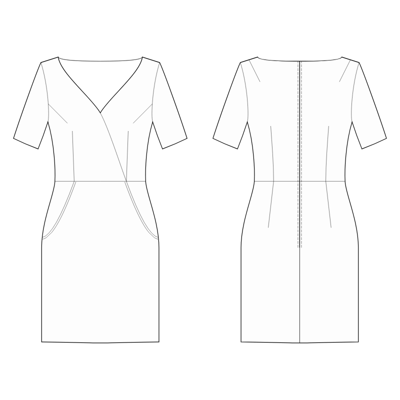 Dress With Wrap And Side Pockets - Sewing Pattern #S4048. Made-to ...