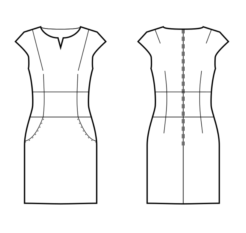 Dress With 1-Piece Sleeve And Pockets - Sewing Pattern #S4065. Made-to ...