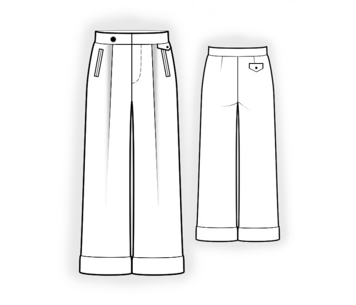 Wide Straight Pants With Cuffs And Pleats - Sewing Pattern #2628. Made ...